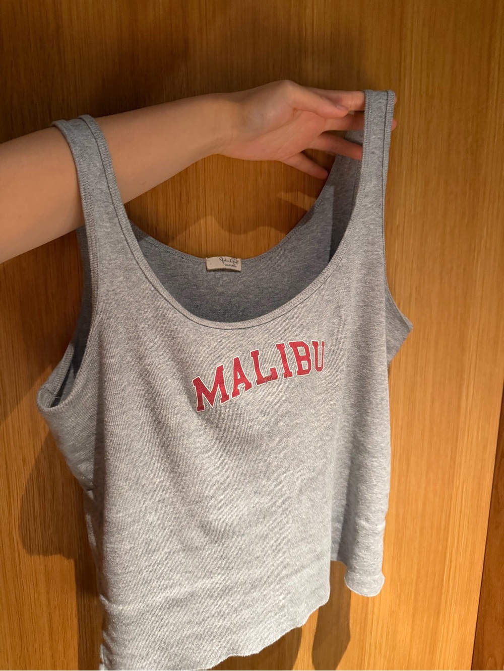 Brandy Melville Grey Tank Top with Red 'MALIBU' Print